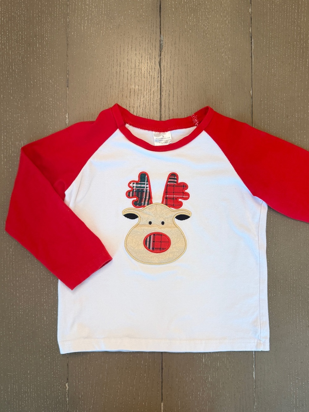 Boutique Boys’ Plaid Reindeer Christmas/Holiday Baseball-Style Shirt • Size (S)